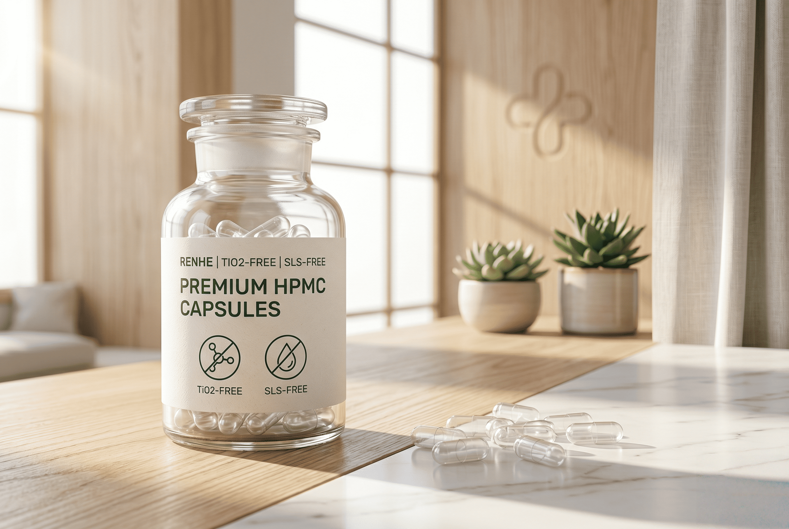 A clean, minimalist supplement bottle with a "TiO2-Free" label